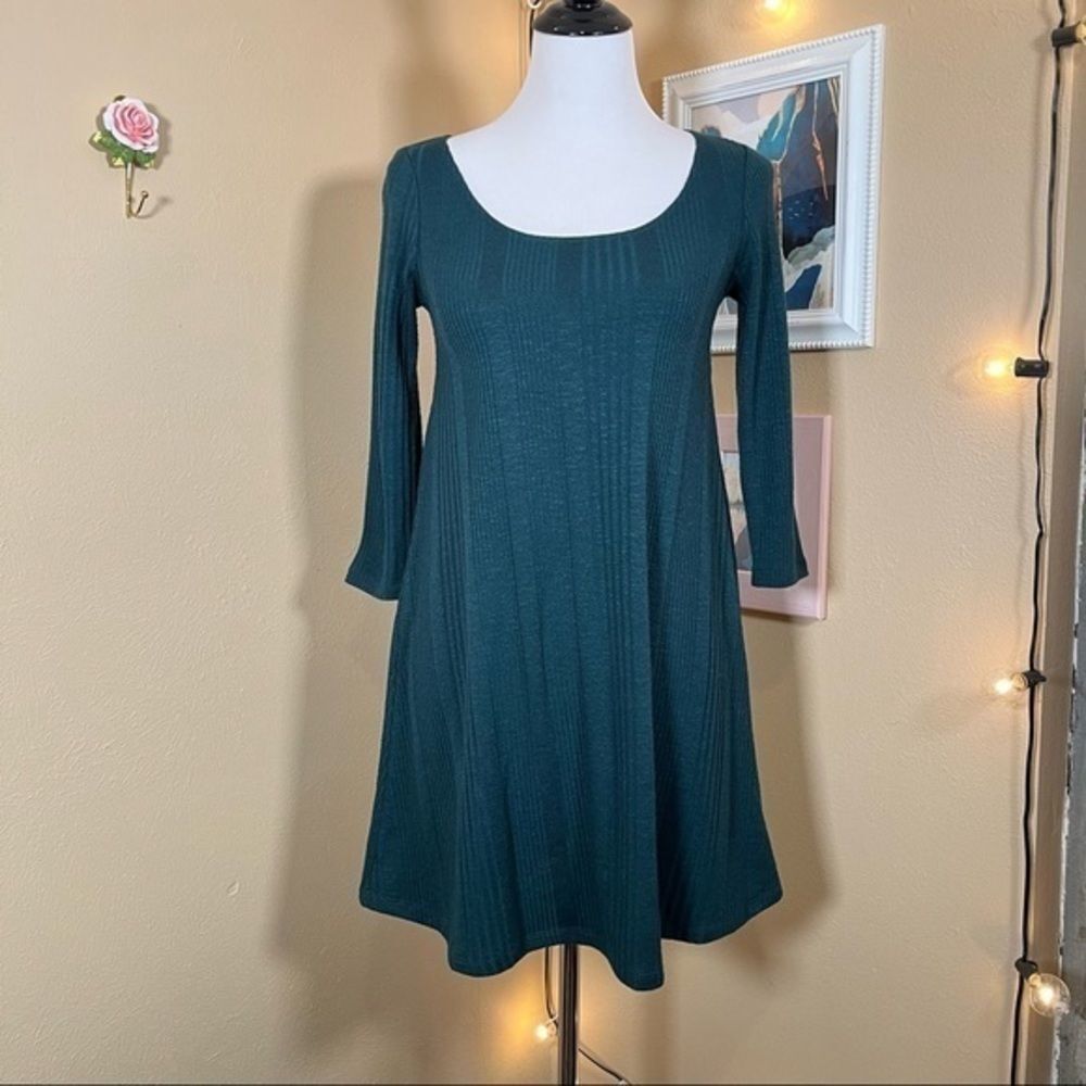 Garage Jacquard A-Line Green 3/4 Sleeve A-Line Dress -Women's Medium